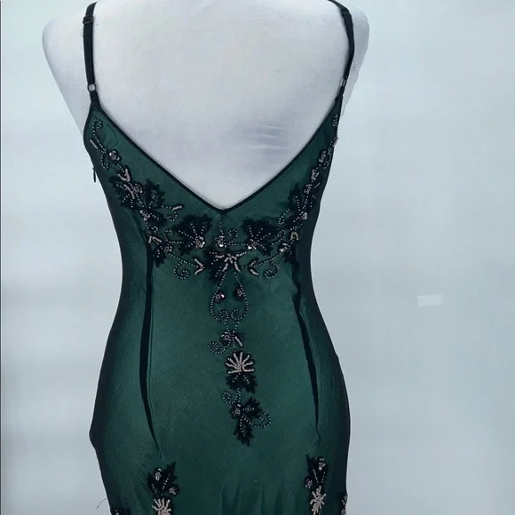 Adrianna Papell Dark Green Embellished Gown Silk Beaded Evening Gown Size 4 - Picture 9 of 16